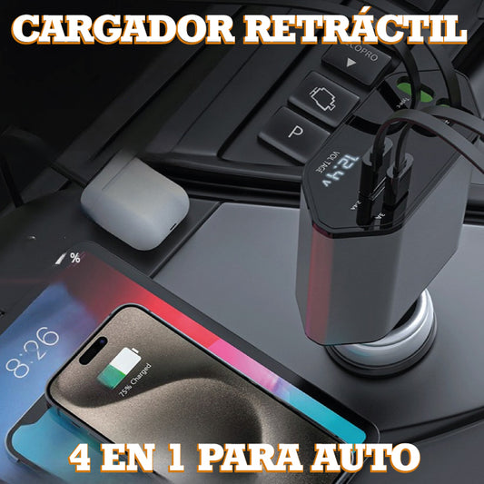 Cargador Para Auto 120w Súper Rápido Con Cable Retráctil